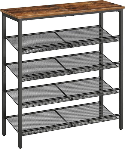 5-Tier Shoe Rack with Adjustable Shelves, Metal Storage Organizer for Entryway or Closet – Rustic Brown
