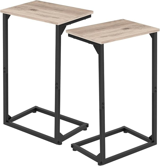 Set of 2 C Shaped End Tables, Sofa Side Tables with Slide Under Design, TV Trays for Small Spaces, Grey