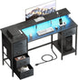 47" Gaming Desk with LED Lights, Power Outlets & 5 Fabric Storage Drawers