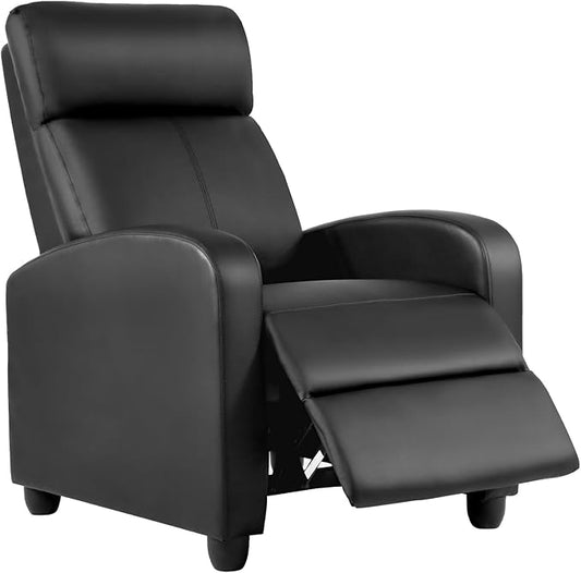 Recliner Chair for Living Room, Single Sofa Lounge with Padded Seat and Backrest, Black