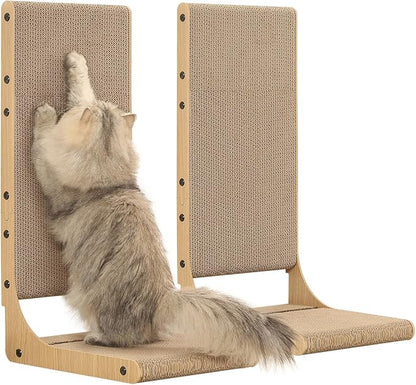2-Pack Cat Scratching Boards, 25.6" Tall L-Shape Cardboard Scratchers for Indoor Cats, Vertical Post for Wall & Couch Protection