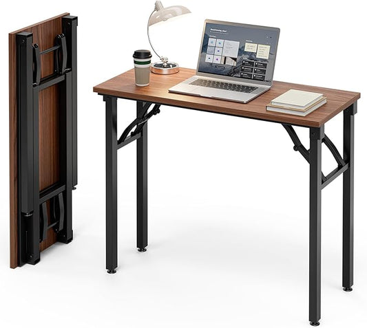 Small Folding Computer Desk – 36" Portable Foldable Laptop Table, Compact & Lightweight for Home Office, Study, Craft Use (Dark Walnut)