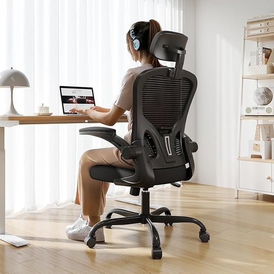 Ergonomic Office Chair, High Back Computer Chair with Flip-Up Armrests, Black