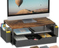 Wood Monitor Stand Riser with Drawer and Pen Holder – 2-Tier Desk Organizer Shelf for Computer, Laptop, and Office Supplies