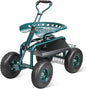 Rolling Garden Cart with Swivel Seat, Wheels & Tool Tray – Green