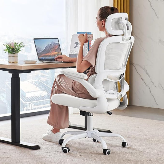 Ergonomic Mesh Office Chair with Wheels, High Back Desk Chair for Home or Gaming, 330 lbs Capacity – White