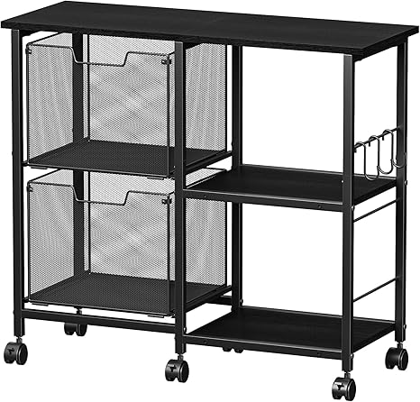 2 Drawer Lateral File Cabinet with Wheels and Storage Shelf – Black