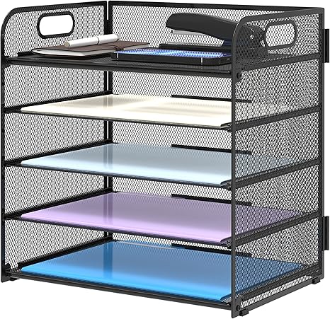 5-Tier Mesh Paper Organizer with Handle – Desk File and Letter Tray for Office, Home, or School