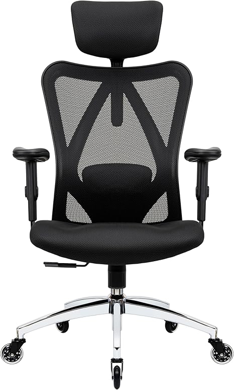Ergonomic Office Chair with Lumbar Support, Mesh High Back, Adjustable Head & Arm Rests, Reclining Desk Chair