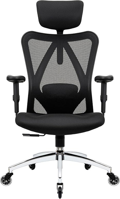 Ergonomic Office Chair with Lumbar Support, Mesh High Back, Adjustable Head & Arm Rests, Reclining Desk Chair
