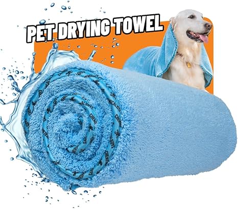 Super Absorbent Microfiber Pet Towel – Ultra Soft, Quick Drying, Blue (25" x 36")