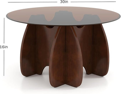 Round Glass Coffee Table, Modern Accent Center Table for Living Room, Small Space Furniture