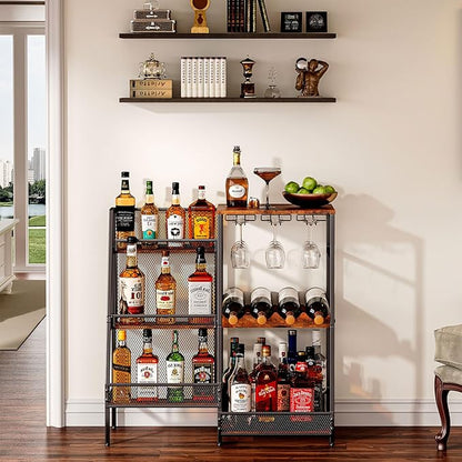 3-Tier Liquor Bar Stand with Wine Rack and Glass Holder