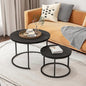 Round Nesting Coffee Table Set of 2 – Living Room End Tables with Metal Frame, Black