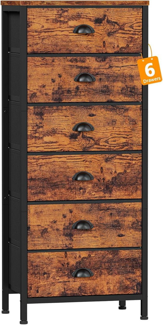 Tall Dresser with 6 Drawers, Fabric Storage Organizer for Bedroom, Living Room, Closet, Entryway (Rustic Brown)