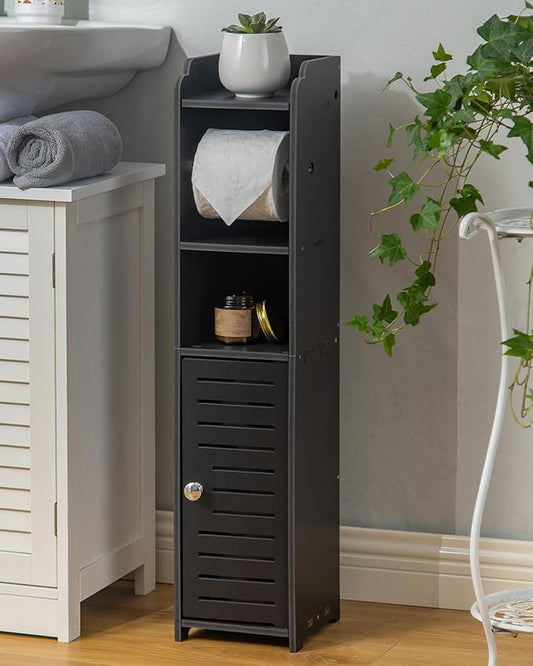Small Bathroom Storage Cabinet with Toilet Paper Holder, 29.9" Black