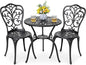 3-Piece Cast Aluminum Bistro Set with Table and Chairs, Outdoor Patio Furniture with Umbrella Hole, Black