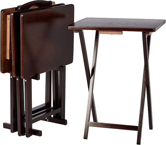 Foldable TV Tray Table Set with Storage Rack, 4-Pack – Espresso