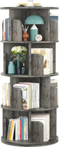 Rotating 4-Tier Bookshelf, 360° Corner Bookcase Storage Rack for Small Spaces, Grey Oak