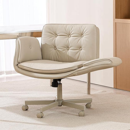 ChatGPT said:  Adjustable Swivel Desk Chair with Armrests & Wheels – PU Leather Vanity Office Chair, Cream White