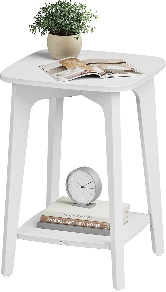 Small Square Side Table with 2 Tiers – Nightstand for Living Room & Bedroom, Cloud White