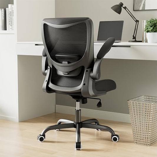 Ergonomic Office Chair with Adjustable Lumbar Support, Flip-Up Armrests, Breathable Mesh – Black