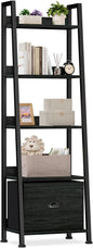 5-Tier Ladder Shelf with Drawer, Tall Narrow Bookshelf Storage Rack for Living Room, Bedroom, Home Office – Black Oak