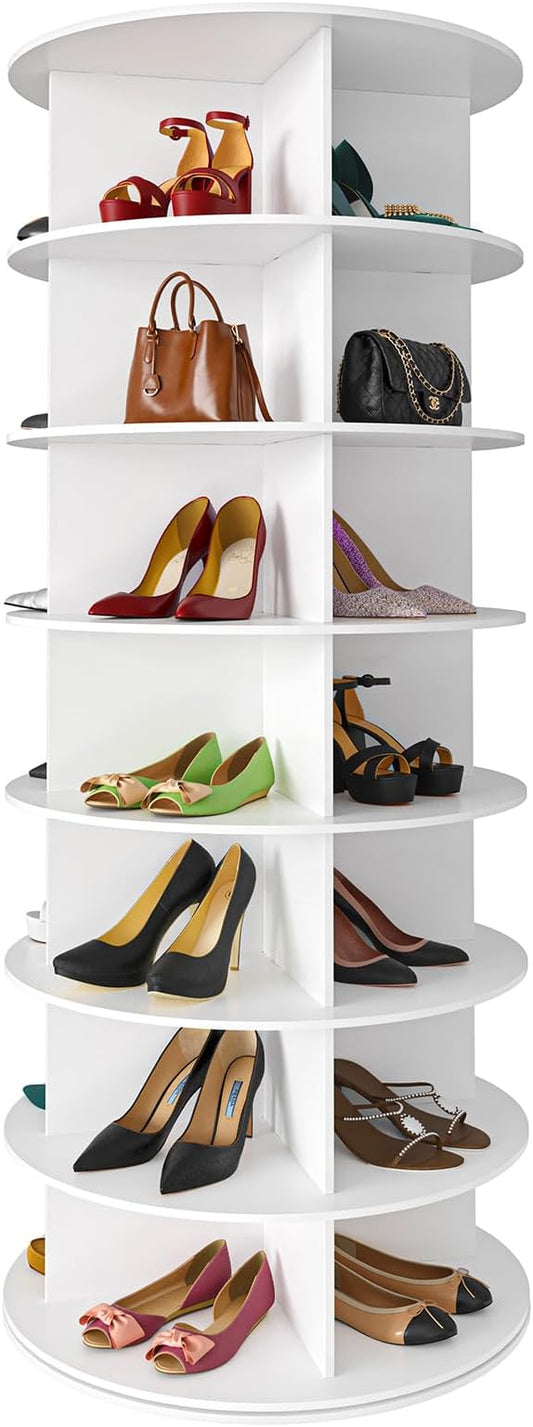 7-Tier Rotating Shoe Rack Tower, 360° Spinning Shoe Organizer Carousel for Closet Storage, White