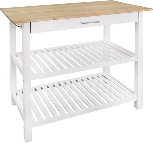 40" Kitchen Island with Solid Hardwood Top – Natural/White