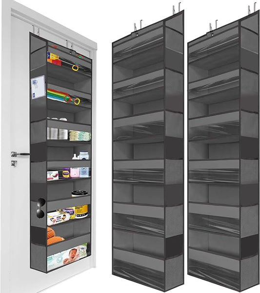 Over the Door Organizer, 2-Pack Hanging Storage with 6 Large Pockets & 12 Mesh Pockets, Closet Door Organizer for Bedroom, Bathroom, Nursery – Dark Gray