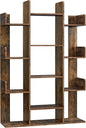 Tree-Shaped Bookshelf with 13 Shelves, Rounded Corners, Rustic Brown, 55" H