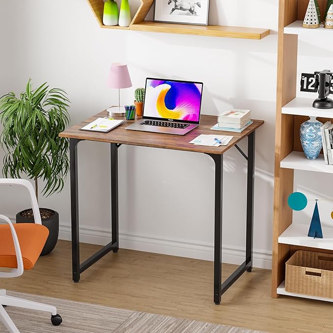 Compact Computer Desk, 32" Office Writing Table with Metal Frame, Adjustable Feet, Scratch-Resistant Surface, Brown
