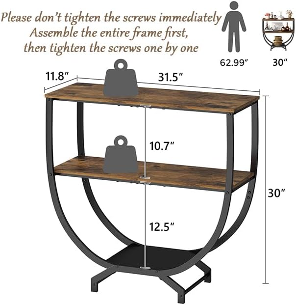 3-Tier Console Table, 30" Entryway & Sofa Table with Storage, Industrial Rustic Brown