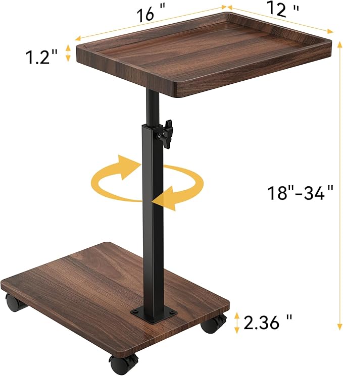 Adjustable C-Shaped End Table with Swivel TV Tray – Walnut Brown
