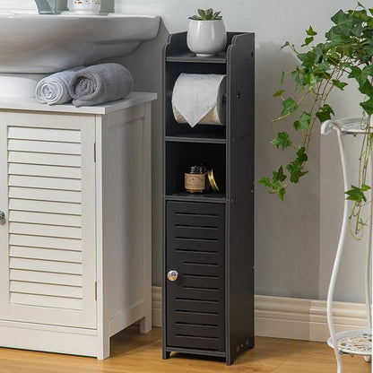 Small Bathroom Storage Cabinet with Toilet Paper Holder, 29.9" Black