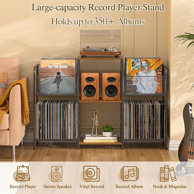 ChatGPT said:  Record Player Stand with Vinyl Storage – Holds 350+ Albums