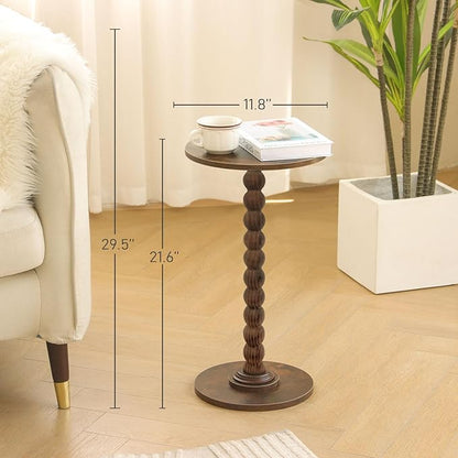 Round Side Table with Wood Legs – Small Accent Nightstand for Living Room, Bedroom, or Office (Rustic Brown)