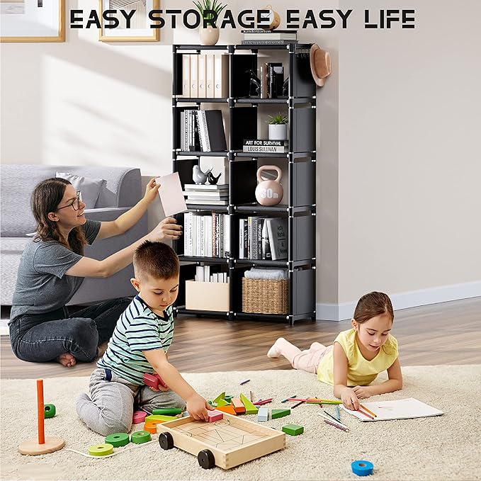 12 Cube Storage Organizer, DIY Metal Bookshelf, Tall Bookcase for Bedroom, Living Room, Office, or Closet – Black
