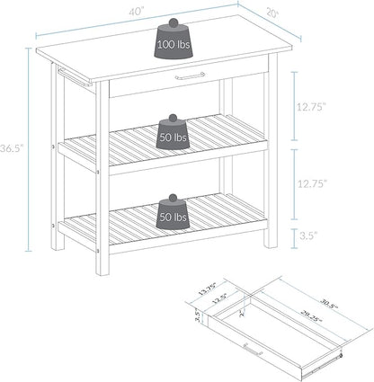 40" Kitchen Island with Solid Hardwood Top – Natural/White