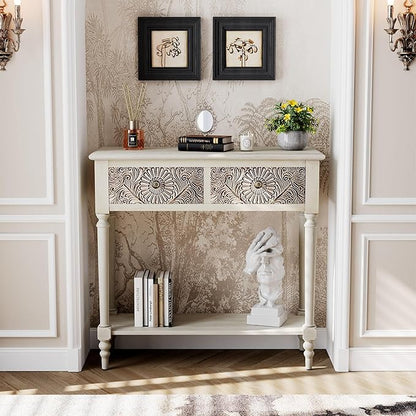 Narrow Console Table with 2 Drawers and Shelf, Entryway or Sofa Table, Light Grey