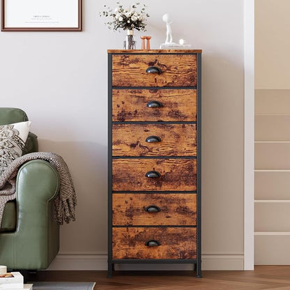 Tall Dresser with 6 Drawers, Fabric Storage Organizer for Bedroom, Living Room, Closet, Entryway (Rustic Brown)