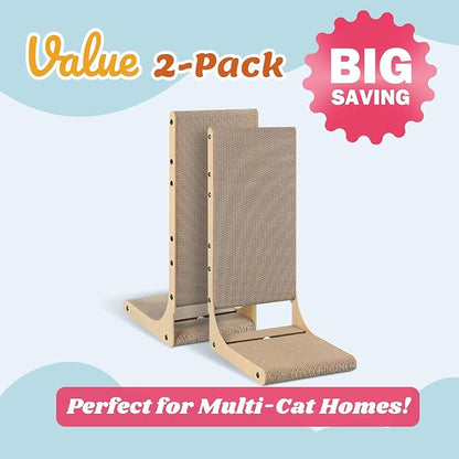 2-Pack Cat Scratching Boards, 25.6" Tall L-Shape Cardboard Scratchers for Indoor Cats, Vertical Post for Wall & Couch Protection