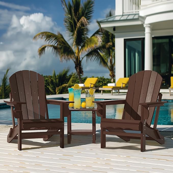 Folding Adirondack Chair with Cup Holder & Umbrella Hole, Weather-Resistant HDPE, Brown