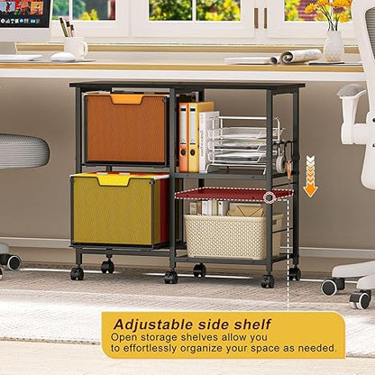2 Drawer Lateral File Cabinet with Wheels and Storage Shelf – Black