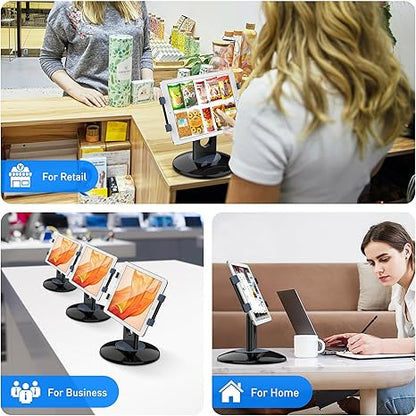 360° Rotating Tablet Stand for 6"-13" Devices, POS Holder for Desk or Counter