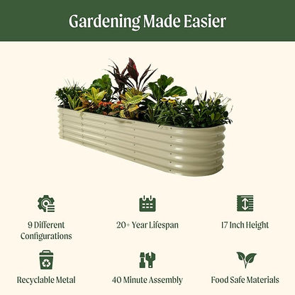 17" Tall 9-in-1 Metal Raised Garden Bed Kit, 8ft x 2ft Planter Box for Vegetables & Flowers – Modern Gray