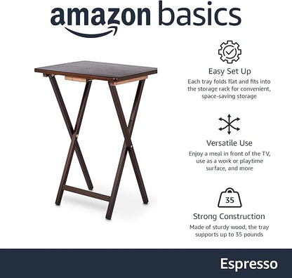 Foldable TV Tray Table Set with Storage Rack, 4-Pack – Espresso