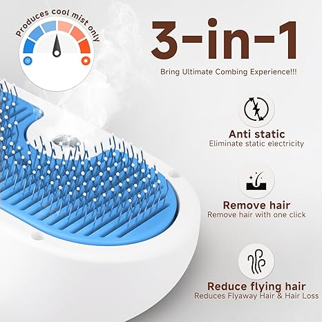 3-in-1 Pet Steam Grooming Brush – Hair Removal & Self-Cleaning for Dogs & Cats, Blue