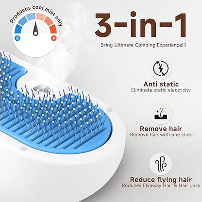 3-in-1 Pet Steam Grooming Brush – Hair Removal & Self-Cleaning for Dogs & Cats, Blue