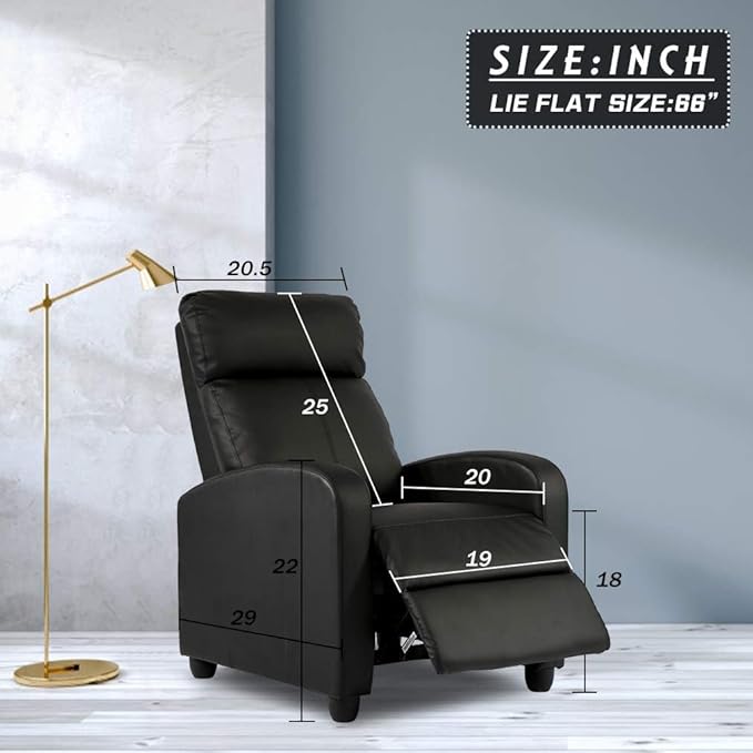 Recliner Chair for Living Room, Single Sofa Lounge with Padded Seat and Backrest, Black